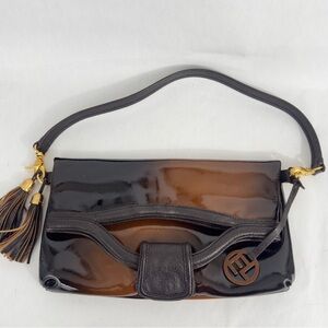 Vintage Y2K Elliott Lucca Brown/Black Patent Leather Foldover Clutch Handbag